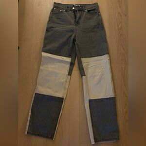 Two-Tone Straight Leg Jeans - Black and Cream